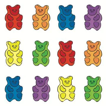 Set of Multicolor Gummy Bear Icons, Clip Art, or Stickers Stock Illustration