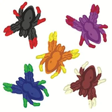 Set of Multicolor Gummy Candy Spiders in Various Flavors Stock Illustration