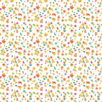 Set of multicolor leaves on white background. Seamless pattern. Illustration. Stock Illustration