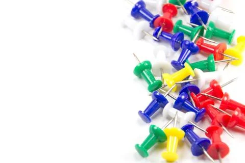 Set of multicolor push pins Stock Photos