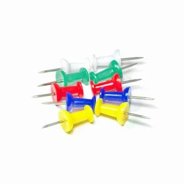 Set of multicolor push pins Stock Photos
