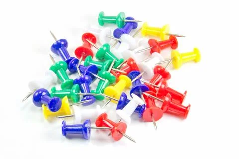 Set of multicolor push pins Stock Photos