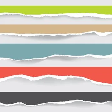Set of multicolor ripped paper and transparent background with space. Stock Illustration