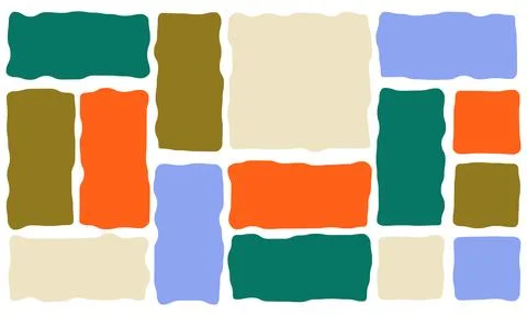 Set of multicolor rough edge rectangles on cream base, modern color block c.. Illustrazione stock