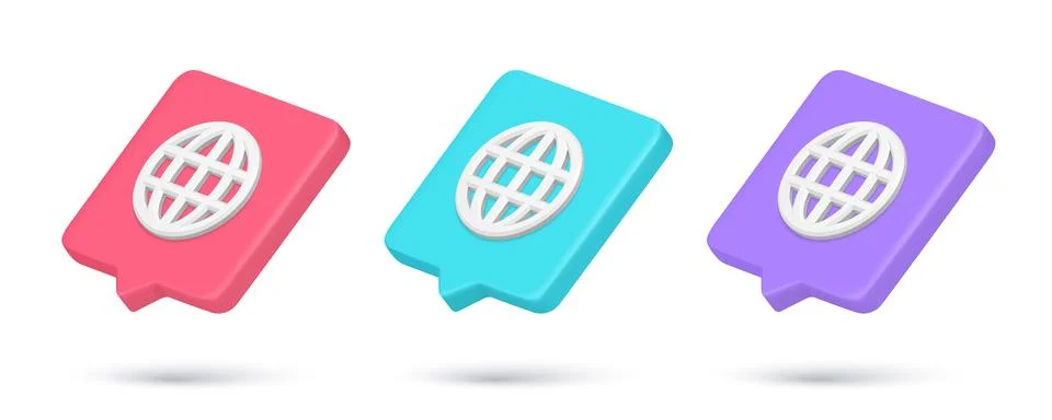 Set multicolored 3d isometric quick tips globe grid internet connection vecto Stock Illustration