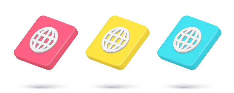 Set multicolored 3d isometric quick tips globe grid internet connection vecto Stock Illustration