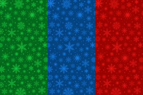 Set of multicolored backgrounds with snowflakes pattern Stock Illustration