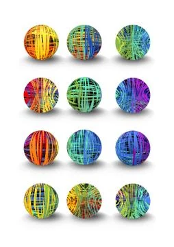 A set of multicolored balls in doodle design and shadow Stock Illustration