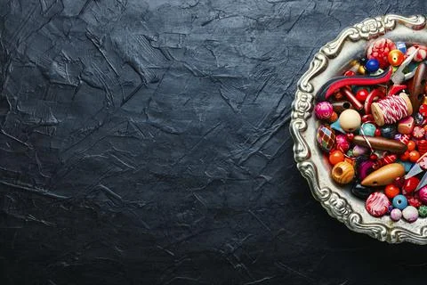 Set of multicolored beads Stock Photos