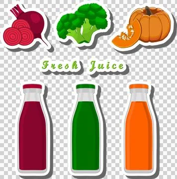Set multicolored bottles with tasty beet juice 스톡 일러스트