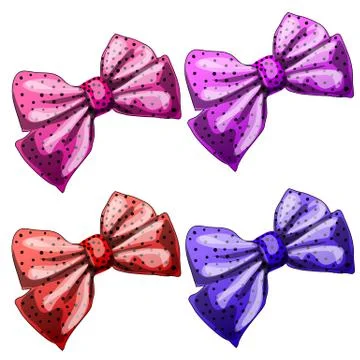 Set of multicolored bow ties isolated on white background. Vector cartoon close Stock Illustration