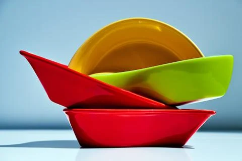 Set of multicolored ceramic dishes Stock Photos