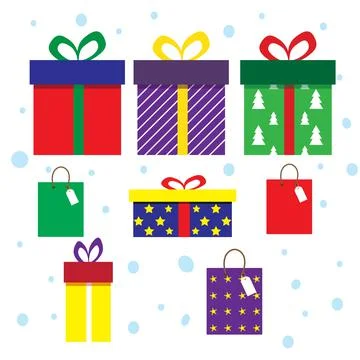 Set of multicolored christmas boxes with gifts Stock Illustration