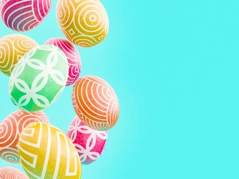 Set of multicolored Easter eggs against blue background Stock Illustration