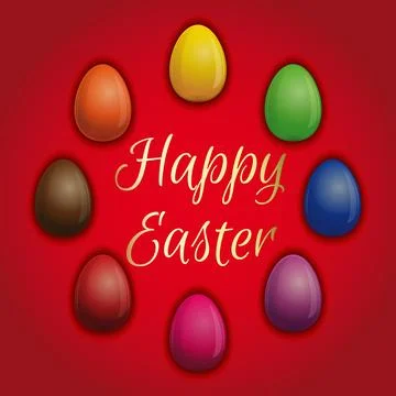 Set multicolored Easter eggs on a red background Stock Illustration