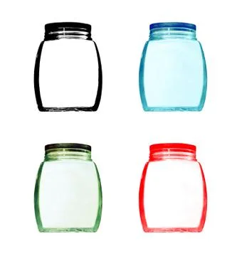 Set of multicolored empty glass jar isolated. Stock Illustration
