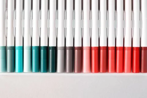 Set of multicolored felt-tip pens with pink and turquoise spectrum Stock Photos