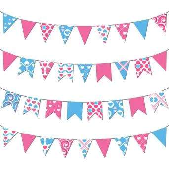 Set of multicolored flat buntings garlands with ornament isolate Stock Illustration