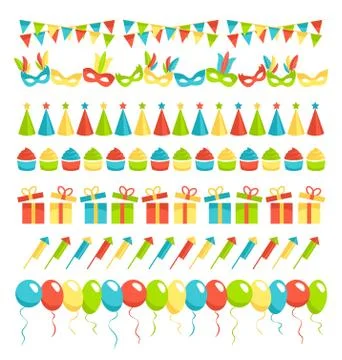 Set of multicolored flat buntings garlands flags isolated on whi Stock Illustration