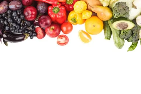 Set of multicolored fresh raw vegetables and fruits, isolated 库存照片
