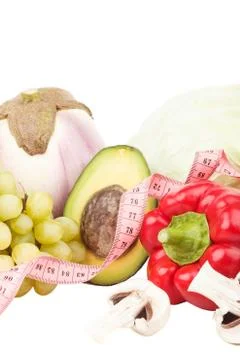 Set of multicolored fresh raw vegetables and fruits, isolated Stock Photos