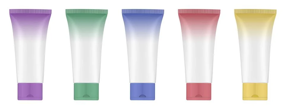 Set of multicolored gradient tubes. 3d mockup. Rainbow palette Stock Illustration