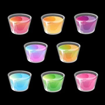 Set of multicolored jelly shots in small plastic cups. Stock Illustration