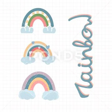 Set of multicolored minimalistic scandinavian rainbows with lettering PSD Template