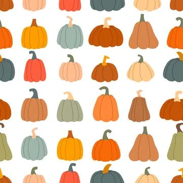 Set of multicolored pumpkins seamless pattern Ilustración de archivo