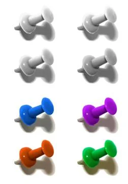 Set of multicolored thumbtacks Stock Photos