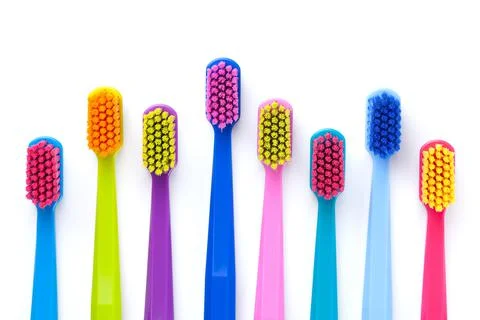 Set Of Multicolored Toothbrushes Isolated On White Stock Photos