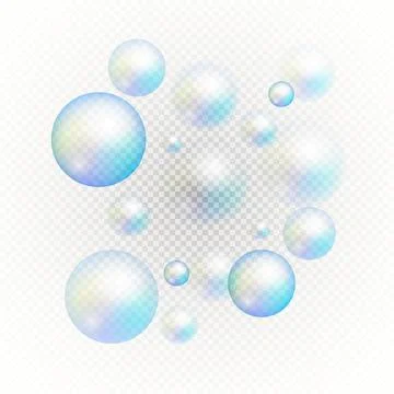 Set of multicolored transparent soap bubbles Stock Illustration