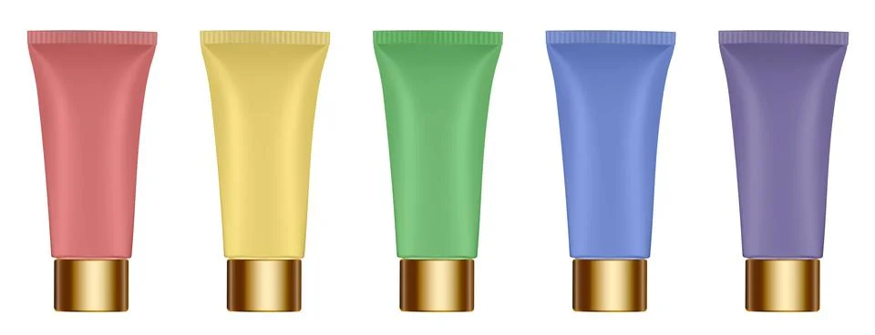 Set of multicolored tubes. 3d mockup. Rainbow palette Stock Illustration