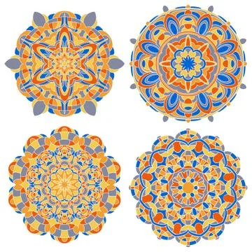 Set of Multicolored Vector Mandala Stock Illustration