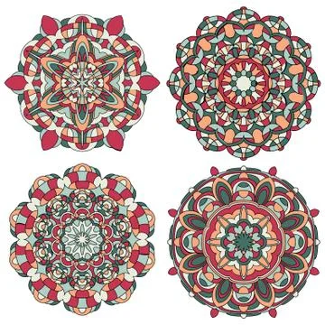 Set of Multicolored Vector Mandala Stock Illustration