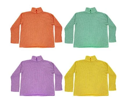 Set of multicolored wool sweaters isolated on white. Stock Photos