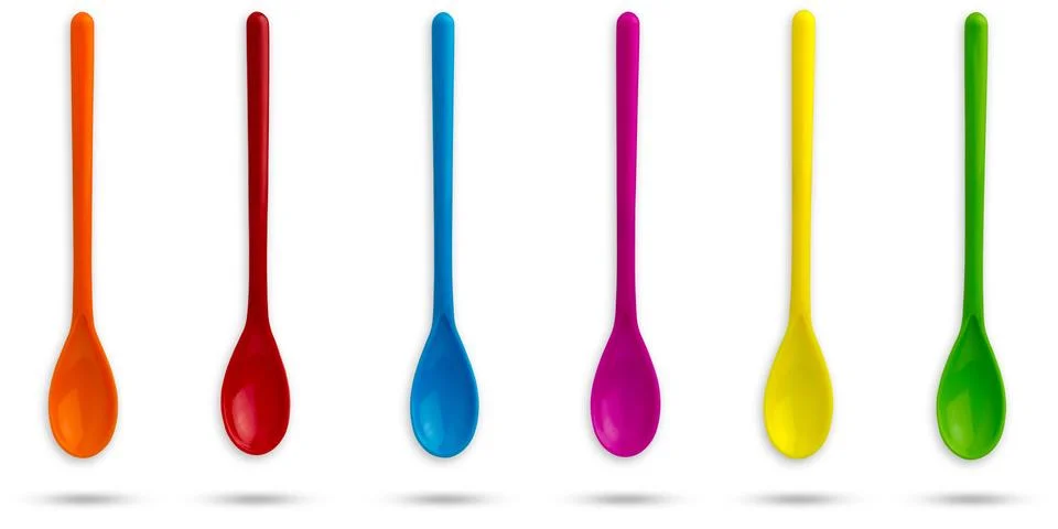Set of multicolour plastic spoons. Stock Photos