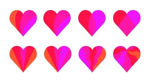Set of multicolour segmented hearts. Vector flat illustration isolated on whi Stock Illustration