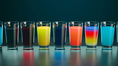A set of multicolour shots drinks against the dark background. Variety of drinks Stock Footage 201216792