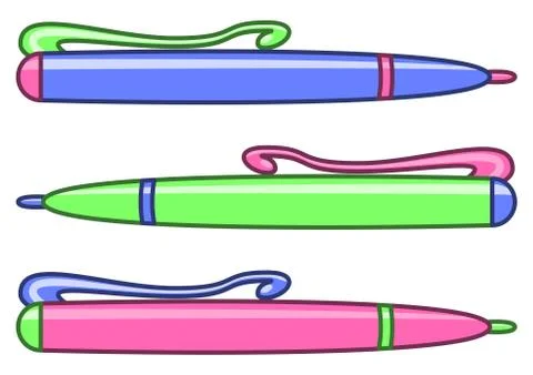Set of multicoloured pens Stock Illustration