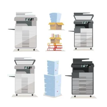 Set of multifunction office floor Copier printer scanner in two colors:light  Stock Illustration