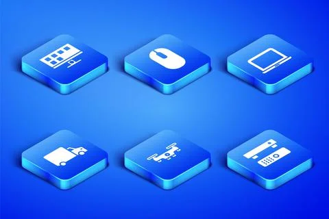 Set Multimedia and TV box, Smart Tv, Drone flying, Delivery cargo truck Stock Illustration