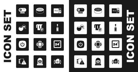 Set Multimedia and TV box receiver, Smart electric kettle, Voice assistant, Web Stock-Illustration