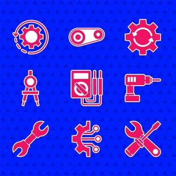 Set Multimeter, Algorithm, Screwdriver and wrench spanner, Electric drill イラスト素材