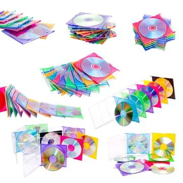 A set of multiple CD and DVD isolated on white background Stock Photos