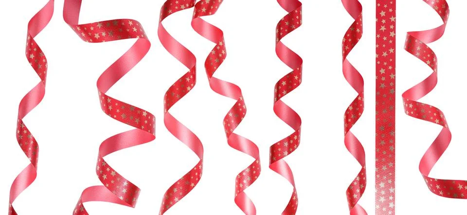 Set of multiple different red ribbon with star shape pattern 스톡 사진