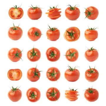 Set of multiple single tomatoes isolated Stock Photos