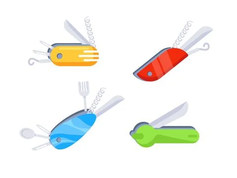 Set of multipurpose pocket knives for camping and hiking. Stock-Illustration
