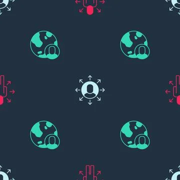 Set Multitasking manager working, and Globe and people on seamless pattern 스톡 일러스트