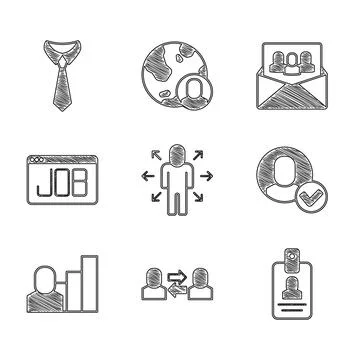 Set Multitasking manager working, Exchange, Identification badge, Worker Stock Illustration
